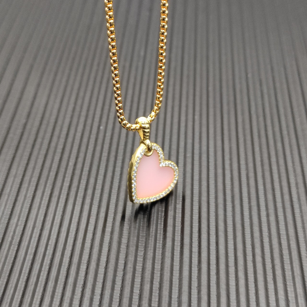 David Yurman Gold Pink Heart Necklace - Picture 3 of 5